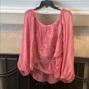 Beautiful pink Belle France silk blouse XL.